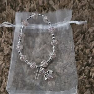 Silver and Pink Beaded Bracelet with Charms